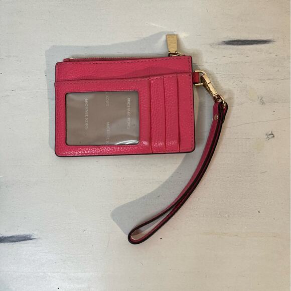 Michael Kors Jet Set Pink leather coin purse key chain wristlet minimal casual - Picture 2 of 7